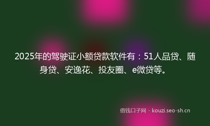 2025年的驾驶证小额贷款软件有：51人品贷、随身贷、安逸花、投友圈、e微贷等。