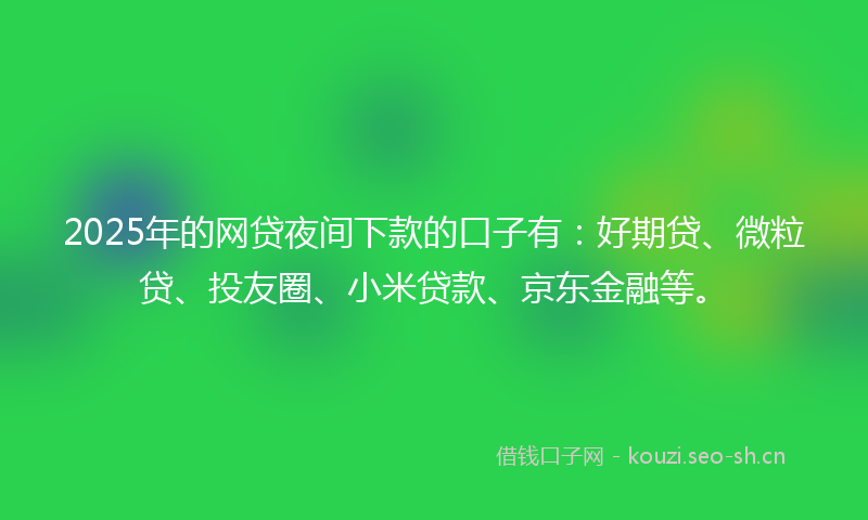 2025年的网贷夜间下款的口子有：好期贷、微粒贷、投友圈、小米贷款、京东金融等。