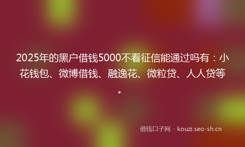2025年的黑户借钱5000不看征信能通过吗有：小花钱包、微博借钱、融逸花、微粒贷、人人贷等。