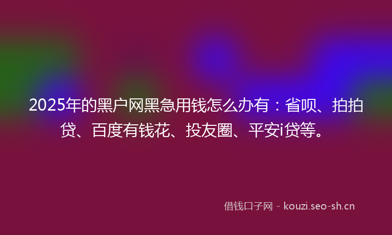 2025年的黑户网黑急用钱怎么办有：省呗、拍拍贷、百度有钱花、投友圈、平安i贷等。