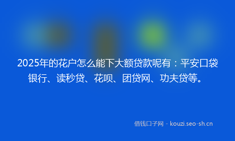 2025年的花户怎么能下大额贷款呢有：平安口袋银行、读秒贷、花呗、团贷网、功夫贷等。