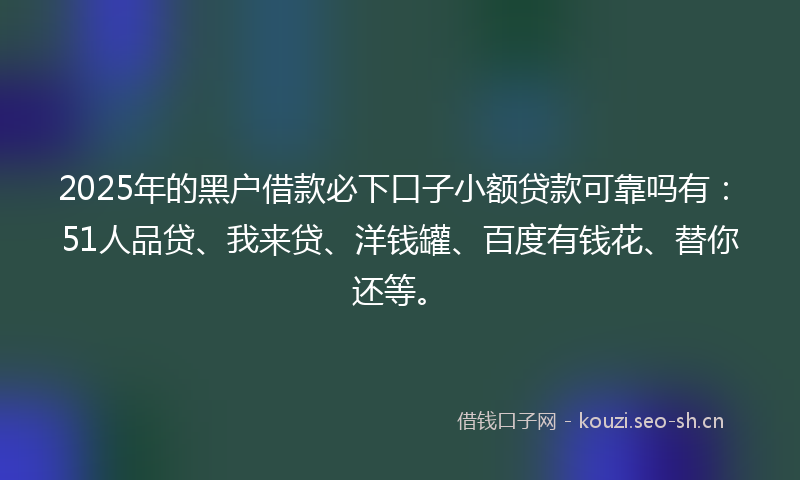 2025年的黑户借款必下口子小额贷款可靠吗有：51人品贷、我来贷、洋钱罐、百度有钱花、替你还等。