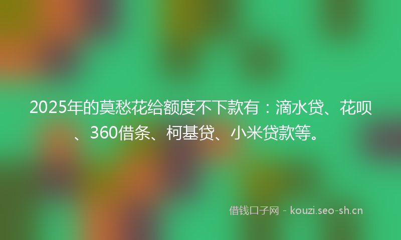 2025年的莫愁花给额度不下款有：滴水贷、花呗、360借条、柯基贷、小米贷款等。