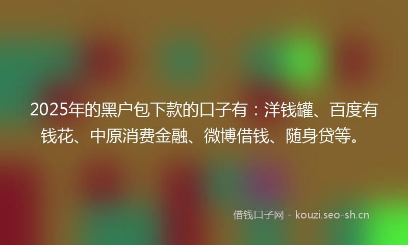 2025年的黑户包下款的口子有：洋钱罐、百度有钱花、中原消费金融、微博借钱、随身贷等。