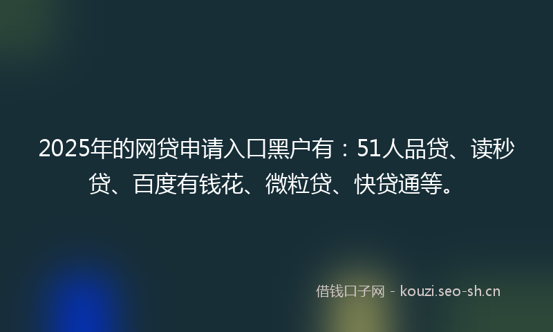 2025年的网贷申请入口黑户有：51人品贷、读秒贷、百度有钱花、微粒贷、快贷通等。