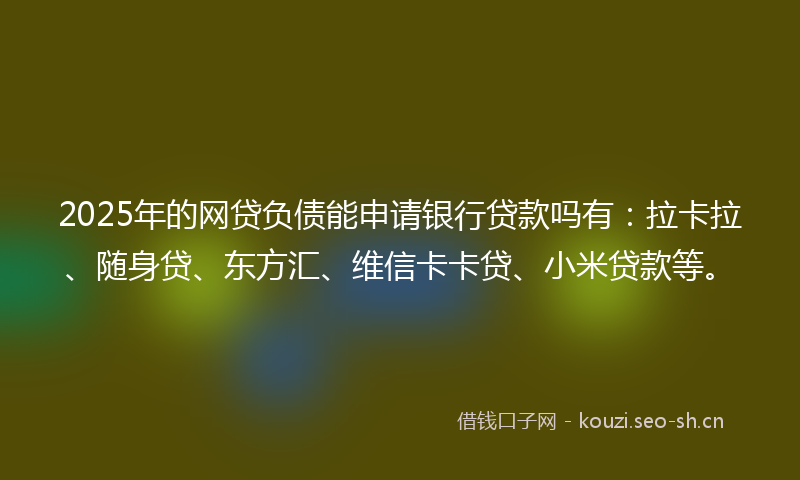 2025年的网贷负债能申请银行贷款吗有：拉卡拉、随身贷、东方汇、维信卡卡贷、小米贷款等。