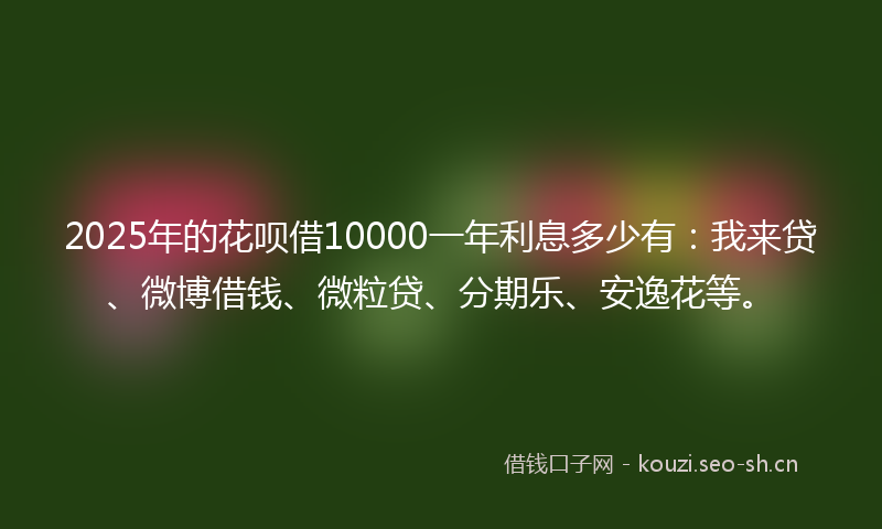 2025年的花呗借10000一年利息多少有：我来贷、微博借钱、微粒贷、分期乐、安逸花等。