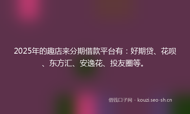2025年的趣店来分期借款平台有：好期贷、花呗、东方汇、安逸花、投友圈等。