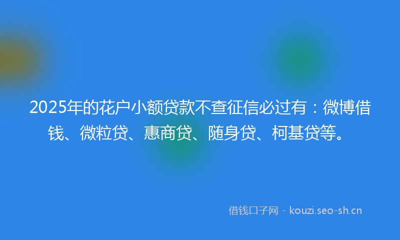 2025年的花户小额贷款不查征信必过有：微博借钱、微粒贷、惠商贷、随身贷、柯基贷等。