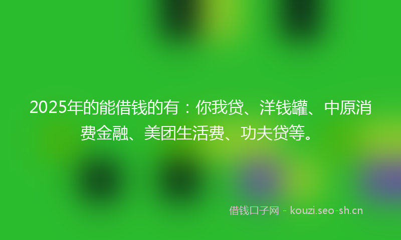 2025年的能借钱的有：你我贷、洋钱罐、中原消费金融、美团生活费、功夫贷等。