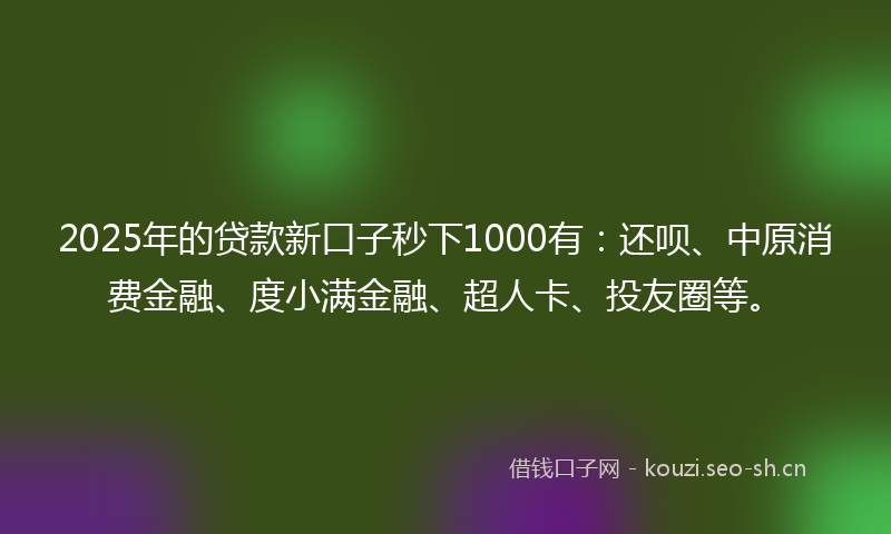 2025年的贷款新口子秒下1000有：还呗、中原消费金融、度小满金融、超人卡、投友圈等。