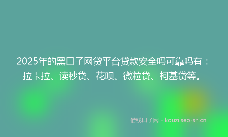 2025年的黑口子网贷平台贷款安全吗可靠吗有：拉卡拉、读秒贷、花呗、微粒贷、柯基贷等。