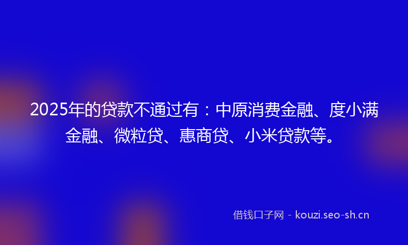 2025年的贷款不通过有：中原消费金融、度小满金融、微粒贷、惠商贷、小米贷款等。
