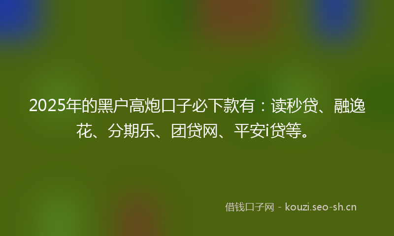 2025年的黑户高炮口子必下款有：读秒贷、融逸花、分期乐、团贷网、平安i贷等。