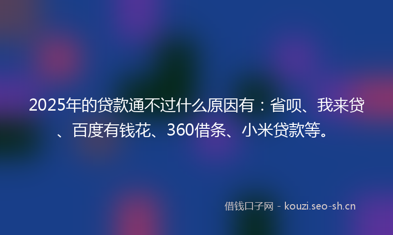 2025年的贷款通不过什么原因有：省呗、我来贷、百度有钱花、360借条、小米贷款等。