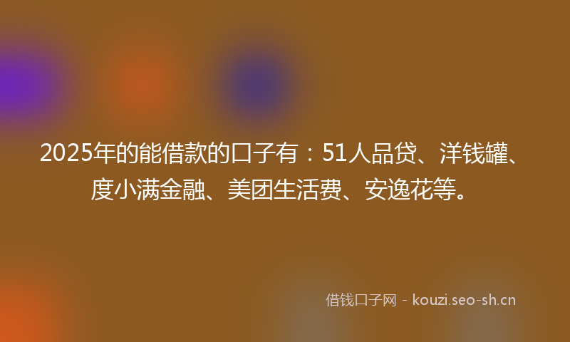 2025年的能借款的口子有：51人品贷、洋钱罐、度小满金融、美团生活费、安逸花等。