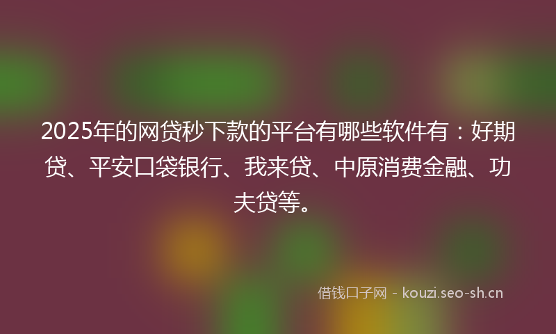 2025年的网贷秒下款的平台有哪些软件有：好期贷、平安口袋银行、我来贷、中原消费金融、功夫贷等。