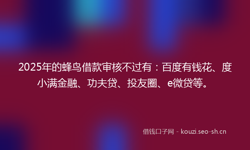 2025年的蜂鸟借款审核不过有：百度有钱花、度小满金融、功夫贷、投友圈、e微贷等。