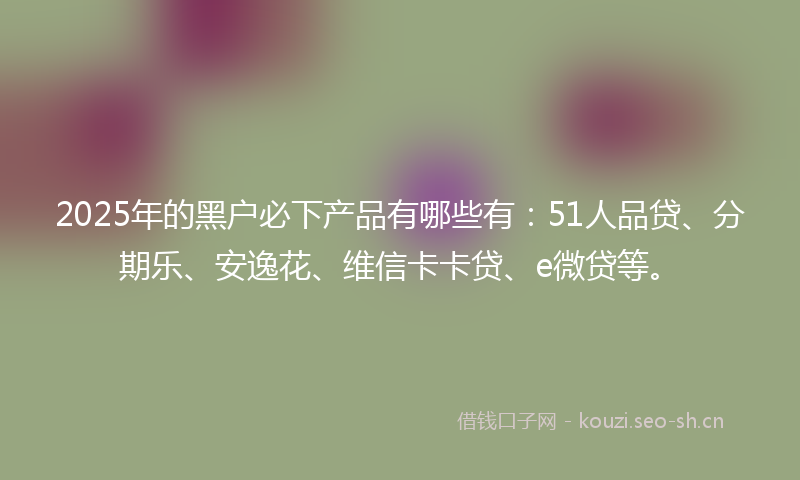 2025年的黑户必下产品有哪些有：51人品贷、分期乐、安逸花、维信卡卡贷、e微贷等。