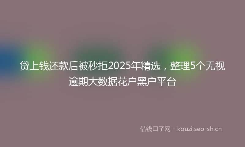 贷上钱还款后被秒拒2025年精选，整理5个无视逾期大数据花户黑户平台
