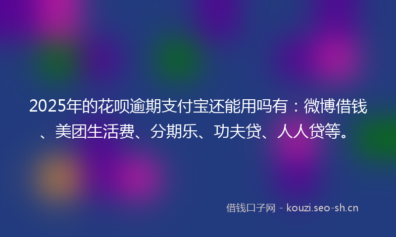 2025年的花呗逾期支付宝还能用吗有：微博借钱、美团生活费、分期乐、功夫贷、人人贷等。