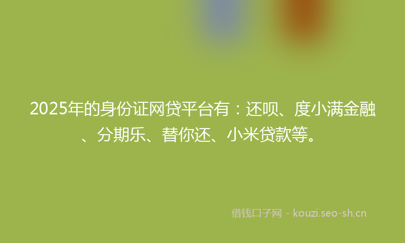 2025年的身份证网贷平台有：还呗、度小满金融、分期乐、替你还、小米贷款等。
