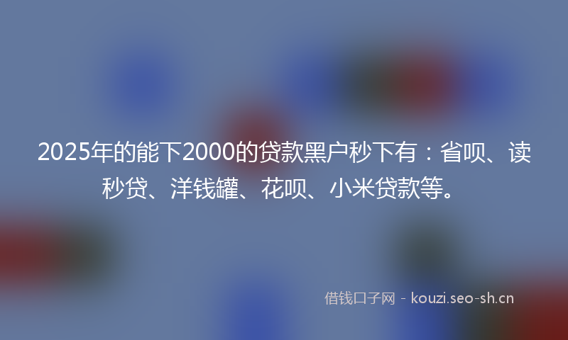 2025年的能下2000的贷款黑户秒下有：省呗、读秒贷、洋钱罐、花呗、小米贷款等。
