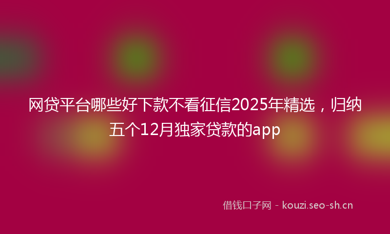 网贷平台哪些好下款不看征信2025年精选，归纳五个12月独家贷款的app