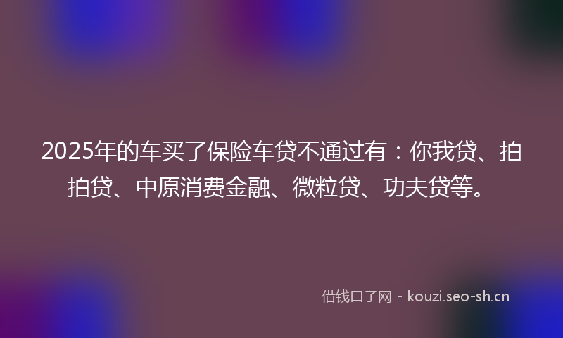 2025年的车买了保险车贷不通过有：你我贷、拍拍贷、中原消费金融、微粒贷、功夫贷等。