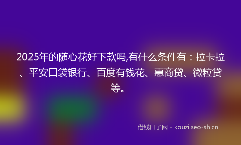 2025年的随心花好下款吗,有什么条件有：拉卡拉、平安口袋银行、百度有钱花、惠商贷、微粒贷等。