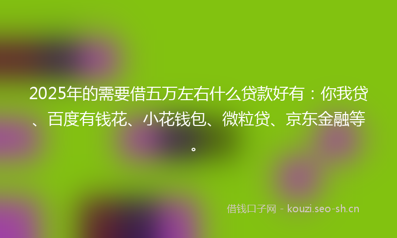 2025年的需要借五万左右什么贷款好有：你我贷、百度有钱花、小花钱包、微粒贷、京东金融等。