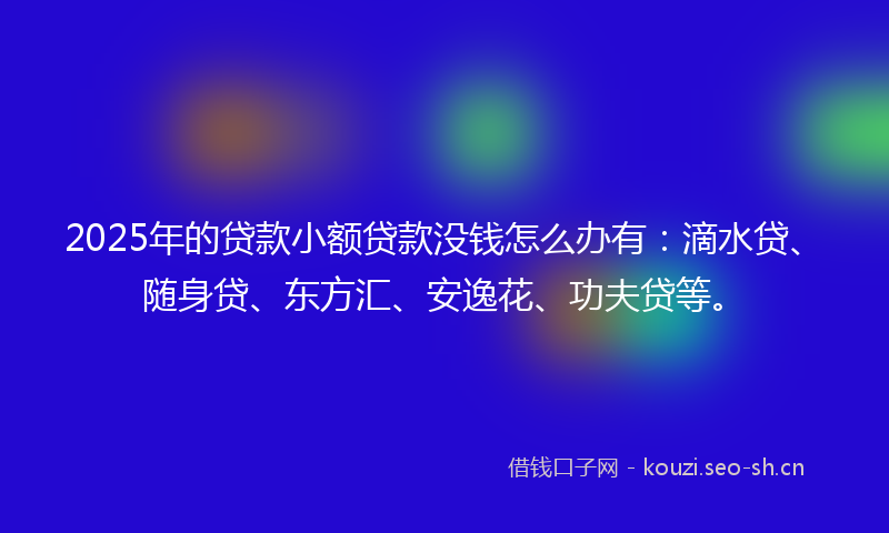 2025年的贷款小额贷款没钱怎么办有：滴水贷、随身贷、东方汇、安逸花、功夫贷等。