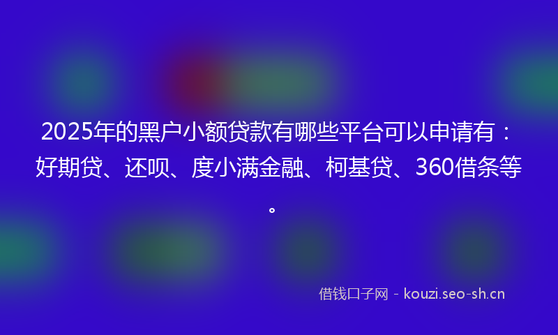 2025年的黑户小额贷款有哪些平台可以申请有：好期贷、还呗、度小满金融、柯基贷、360借条等。