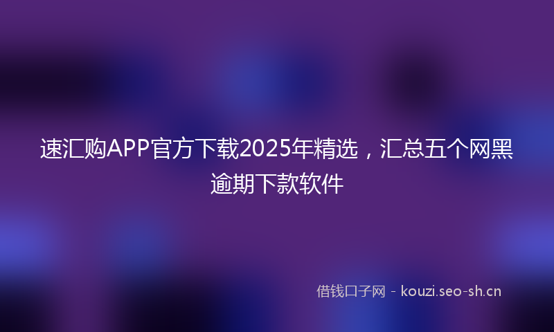 速汇购APP官方下载2025年精选，汇总五个网黑逾期下款软件