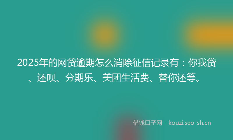 2025年的网贷逾期怎么消除征信记录有：你我贷、还呗、分期乐、美团生活费、替你还等。