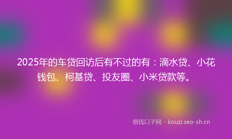 2025年的车贷回访后有不过的有：滴水贷、小花钱包、柯基贷、投友圈、小米贷款等。