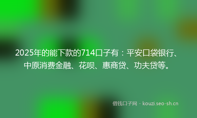 2025年的能下款的714口子有：平安口袋银行、中原消费金融、花呗、惠商贷、功夫贷等。