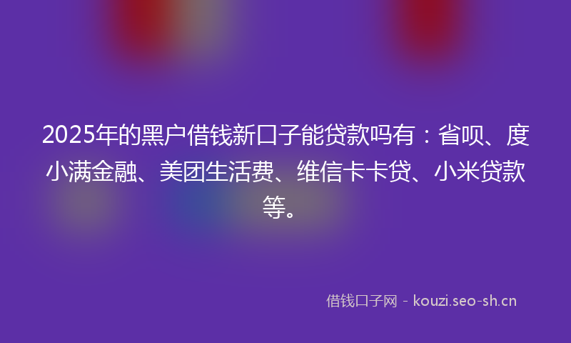 2025年的黑户借钱新口子能贷款吗有：省呗、度小满金融、美团生活费、维信卡卡贷、小米贷款等。