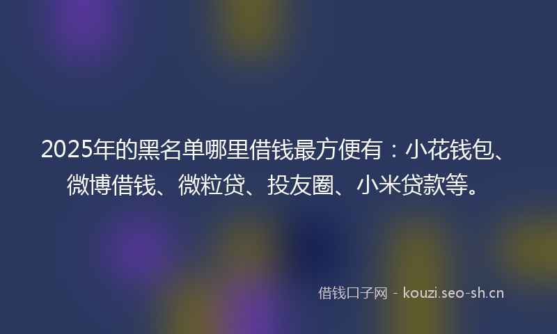 2025年的黑名单哪里借钱最方便有：小花钱包、微博借钱、微粒贷、投友圈、小米贷款等。