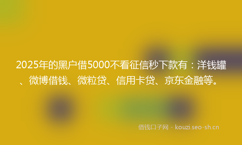 2025年的黑户借5000不看征信秒下款有：洋钱罐、微博借钱、微粒贷、信用卡贷、京东金融等。