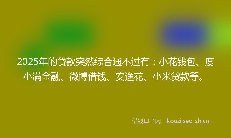 2025年的贷款突然综合通不过有：小花钱包、度小满金融、微博借钱、安逸花、小米贷款等。