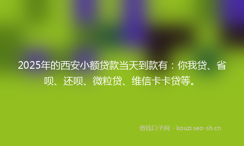 2025年的西安小额贷款当天到款有：你我贷、省呗、还呗、微粒贷、维信卡卡贷等。