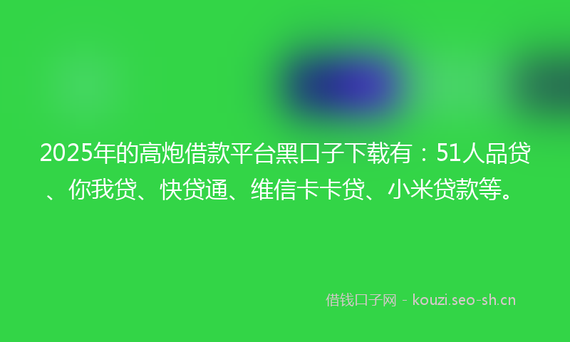 2025年的高炮借款平台黑口子下载有：51人品贷、你我贷、快贷通、维信卡卡贷、小米贷款等。