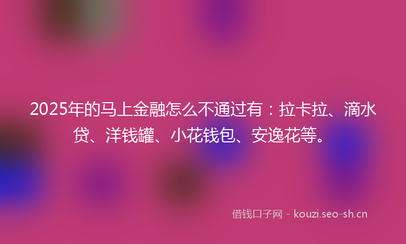 2025年的马上金融怎么不通过有：拉卡拉、滴水贷、洋钱罐、小花钱包、安逸花等。