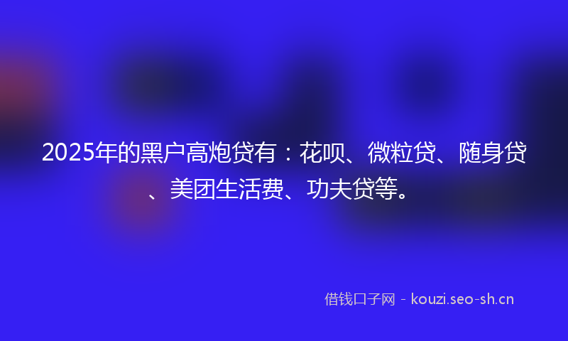 2025年的黑户高炮贷有：花呗、微粒贷、随身贷、美团生活费、功夫贷等。