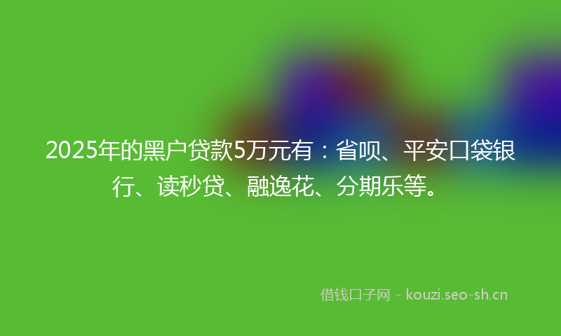 2025年的黑户贷款5万元有：省呗、平安口袋银行、读秒贷、融逸花、分期乐等。