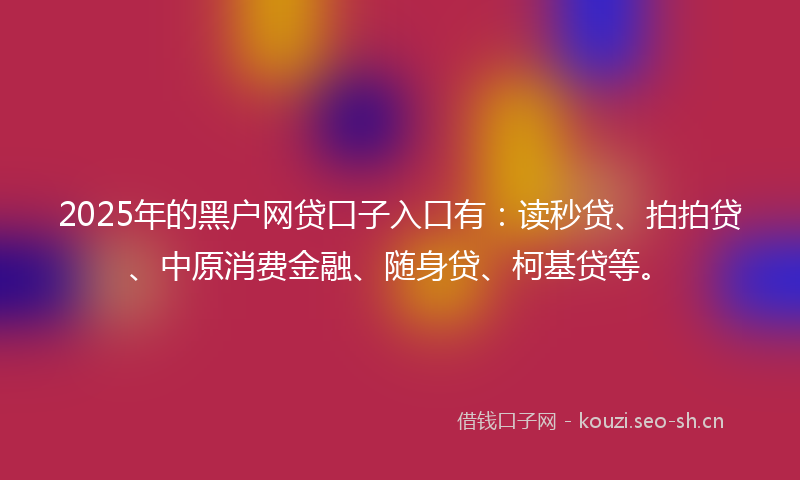 2025年的黑户网贷口子入口有：读秒贷、拍拍贷、中原消费金融、随身贷、柯基贷等。