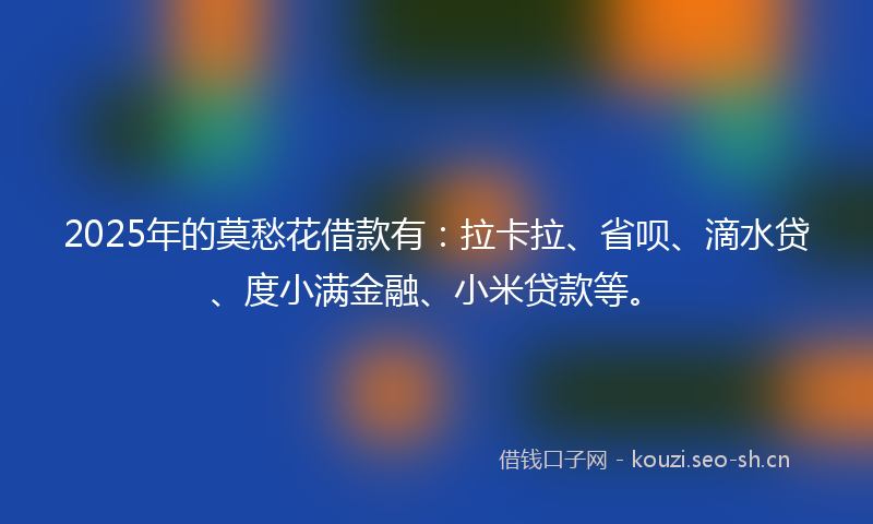 2025年的莫愁花借款有：拉卡拉、省呗、滴水贷、度小满金融、小米贷款等。
