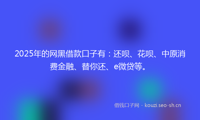 2025年的网黑借款口子有：还呗、花呗、中原消费金融、替你还、e微贷等。
