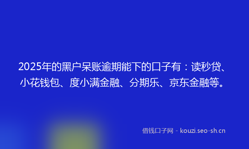 2025年的黑户呆账逾期能下的口子有：读秒贷、小花钱包、度小满金融、分期乐、京东金融等。